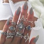 FAMSHIN 15Pcs/Set Fashion Vintage Ring Set Femme Stone Silver Midi Finger Rings Boho Women Jewelry Knuckle Ring Set Jewelry Gift