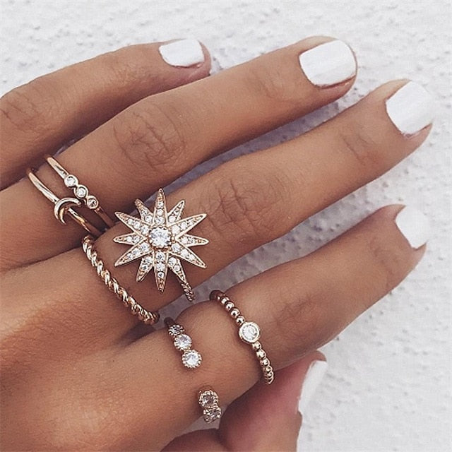 FAMSHIN 15Pcs/Set Fashion Vintage Ring Set Femme Stone Silver Midi Finger Rings Boho Women Jewelry Knuckle Ring Set Jewelry Gift