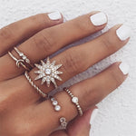 FAMSHIN 15Pcs/Set Fashion Vintage Ring Set Femme Stone Silver Midi Finger Rings Boho Women Jewelry Knuckle Ring Set Jewelry Gift
