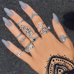FAMSHIN 15Pcs/Set Fashion Vintage Ring Set Femme Stone Silver Midi Finger Rings Boho Women Jewelry Knuckle Ring Set Jewelry Gift