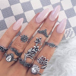 FAMSHIN 15Pcs/Set Fashion Vintage Ring Set Femme Stone Silver Midi Finger Rings Boho Women Jewelry Knuckle Ring Set Jewelry Gift