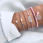 5 PCS/Set Fashion Heart Map Charm Bracelets Set For Women Boho Vintage Stone Leather Chain Bracelet Party Jewelry Wholesale