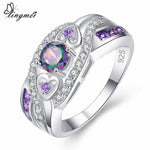 lingmei New Arrival Oval Heart Cut Design Multicolor & Purple White CZ Silver  Ring Size 6 7 8 9 Fashion Women Jewelry Gift