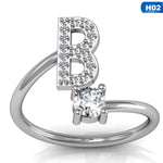 Fashion 26 Letters Silver Ring For Women Rhinestone Open Finger Rings Female Engagement Ring Jewelry Anel Party Gift