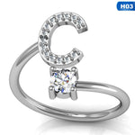 Fashion 26 Letters Silver Ring For Women Rhinestone Open Finger Rings Female Engagement Ring Jewelry Anel Party Gift