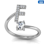 Fashion 26 Letters Silver Ring For Women Rhinestone Open Finger Rings Female Engagement Ring Jewelry Anel Party Gift