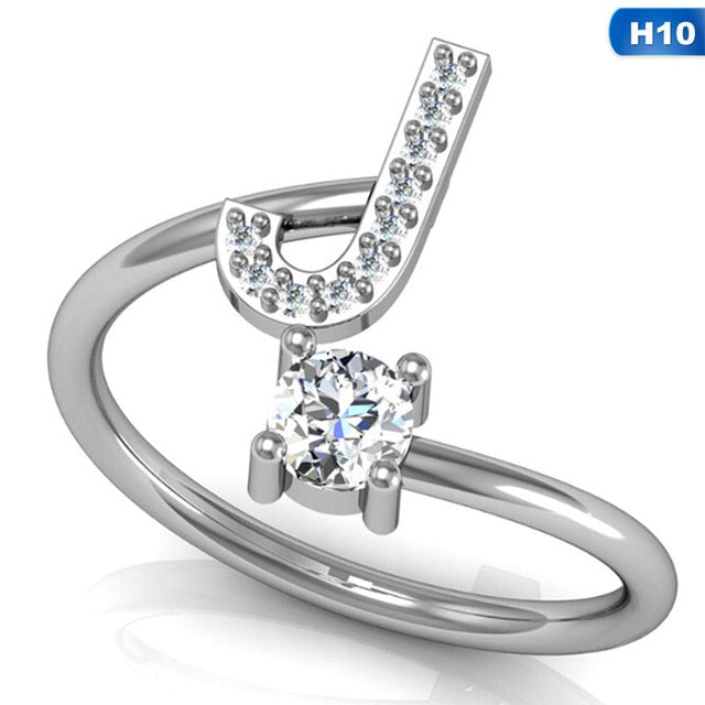 Fashion 26 Letters Silver Ring For Women Rhinestone Open Finger Rings Female Engagement Ring Jewelry Anel Party Gift