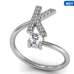 Fashion 26 Letters Silver Ring For Women Rhinestone Open Finger Rings Female Engagement Ring Jewelry Anel Party Gift