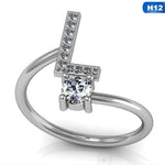 Fashion 26 Letters Silver Ring For Women Rhinestone Open Finger Rings Female Engagement Ring Jewelry Anel Party Gift