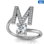 Fashion 26 Letters Silver Ring For Women Rhinestone Open Finger Rings Female Engagement Ring Jewelry Anel Party Gift