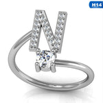 Fashion 26 Letters Silver Ring For Women Rhinestone Open Finger Rings Female Engagement Ring Jewelry Anel Party Gift