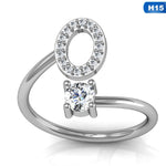 Fashion 26 Letters Silver Ring For Women Rhinestone Open Finger Rings Female Engagement Ring Jewelry Anel Party Gift