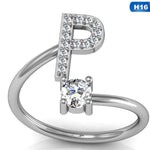Fashion 26 Letters Silver Ring For Women Rhinestone Open Finger Rings Female Engagement Ring Jewelry Anel Party Gift