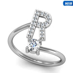 Fashion 26 Letters Silver Ring For Women Rhinestone Open Finger Rings Female Engagement Ring Jewelry Anel Party Gift