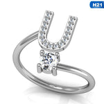 Fashion 26 Letters Silver Ring For Women Rhinestone Open Finger Rings Female Engagement Ring Jewelry Anel Party Gift