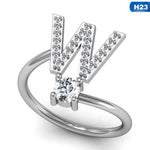 Fashion 26 Letters Silver Ring For Women Rhinestone Open Finger Rings Female Engagement Ring Jewelry Anel Party Gift