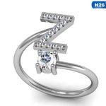 Fashion 26 Letters Silver Ring For Women Rhinestone Open Finger Rings Female Engagement Ring Jewelry Anel Party Gift