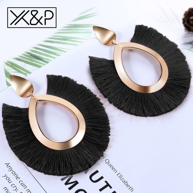 X&P Bohemian Big Tassel Drop Earrings For Women Lady Female Fringe Handmade Brincos Statement Fashion Woman Earring 2018 Jewelry