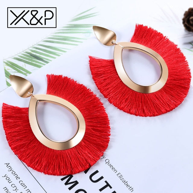 X&P Bohemian Big Tassel Drop Earrings For Women Lady Female Fringe Handmade Brincos Statement Fashion Woman Earring 2018 Jewelry