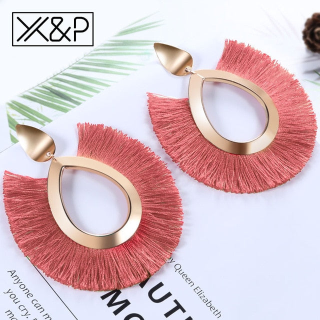 X&P Bohemian Big Tassel Drop Earrings For Women Lady Female Fringe Handmade Brincos Statement Fashion Woman Earring 2018 Jewelry