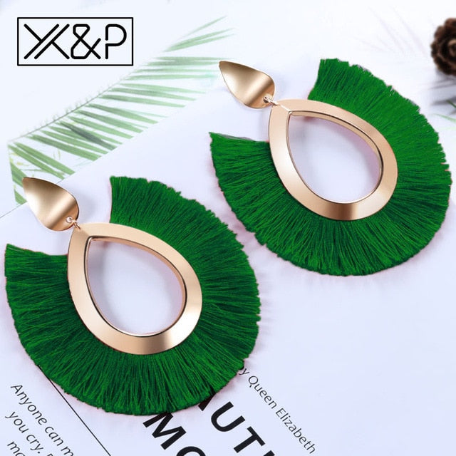 X&P Bohemian Big Tassel Drop Earrings For Women Lady Female Fringe Handmade Brincos Statement Fashion Woman Earring 2018 Jewelry