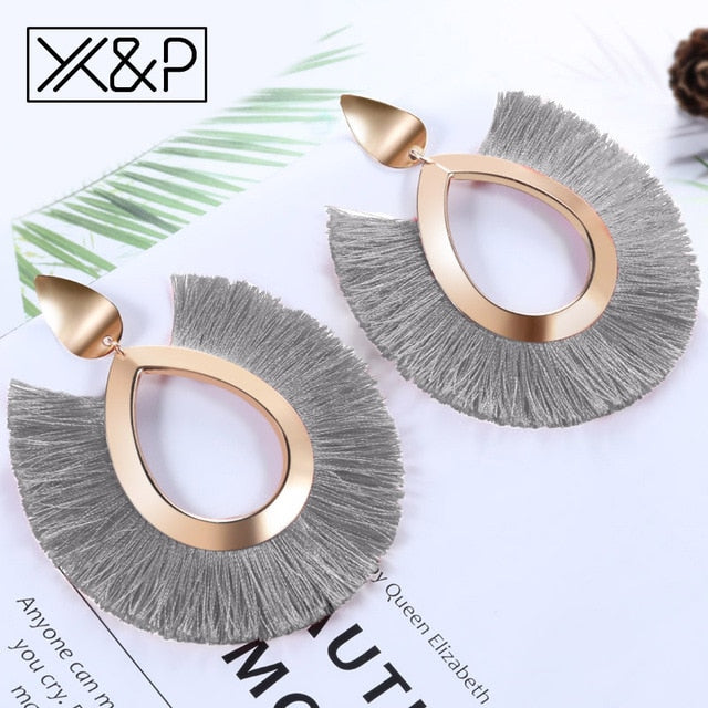 X&P Bohemian Big Tassel Drop Earrings For Women Lady Female Fringe Handmade Brincos Statement Fashion Woman Earring 2018 Jewelry