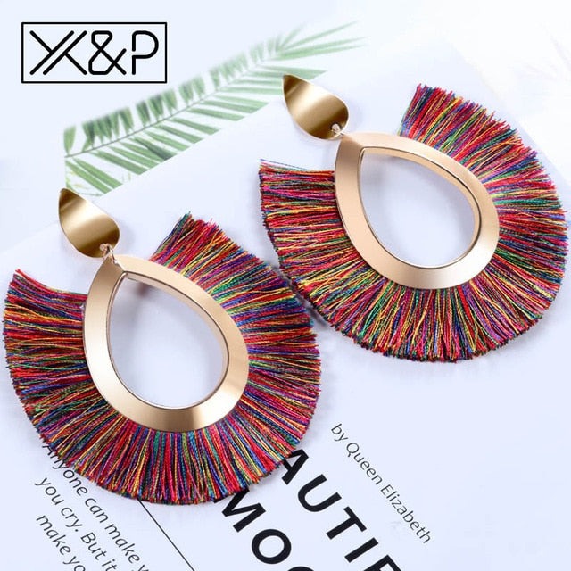 X&P Bohemian Big Tassel Drop Earrings For Women Lady Female Fringe Handmade Brincos Statement Fashion Woman Earring 2018 Jewelry