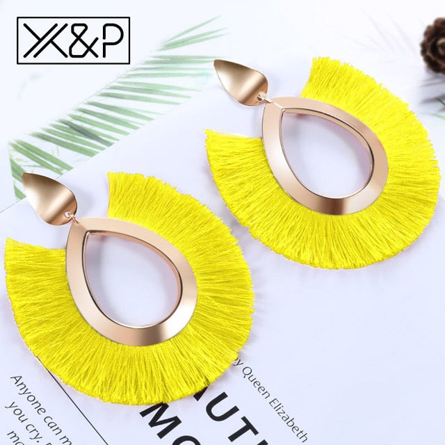 X&P Bohemian Big Tassel Drop Earrings For Women Lady Female Fringe Handmade Brincos Statement Fashion Woman Earring 2018 Jewelry