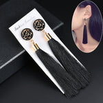 Black Crystal Flower Fringe Earings Earing Geometric Long Dangle Tassel Earrings For Women 2018 Fashion Jewelry Oorbellen Gift