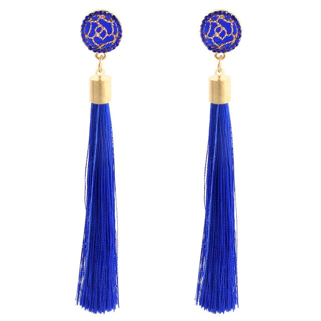 Black Crystal Flower Fringe Earings Earing Geometric Long Dangle Tassel Earrings For Women 2018 Fashion Jewelry Oorbellen Gift
