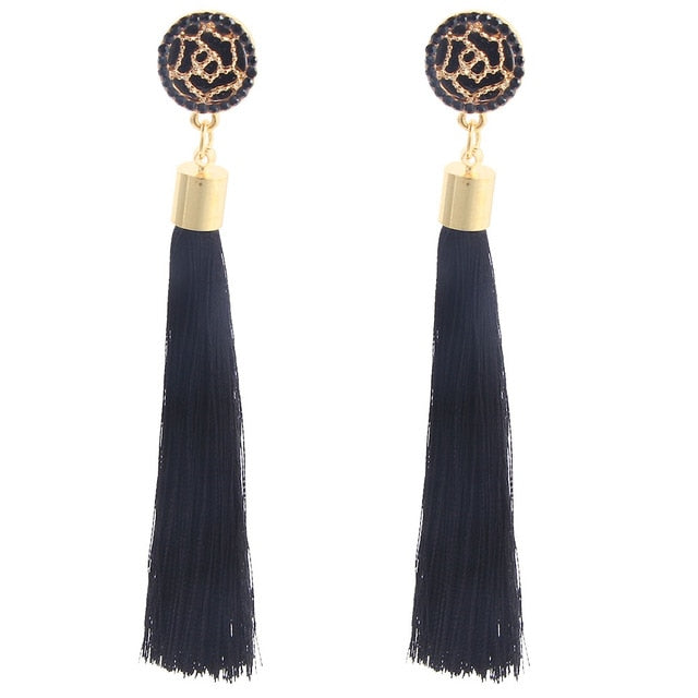 Black Crystal Flower Fringe Earings Earing Geometric Long Dangle Tassel Earrings For Women 2018 Fashion Jewelry Oorbellen Gift