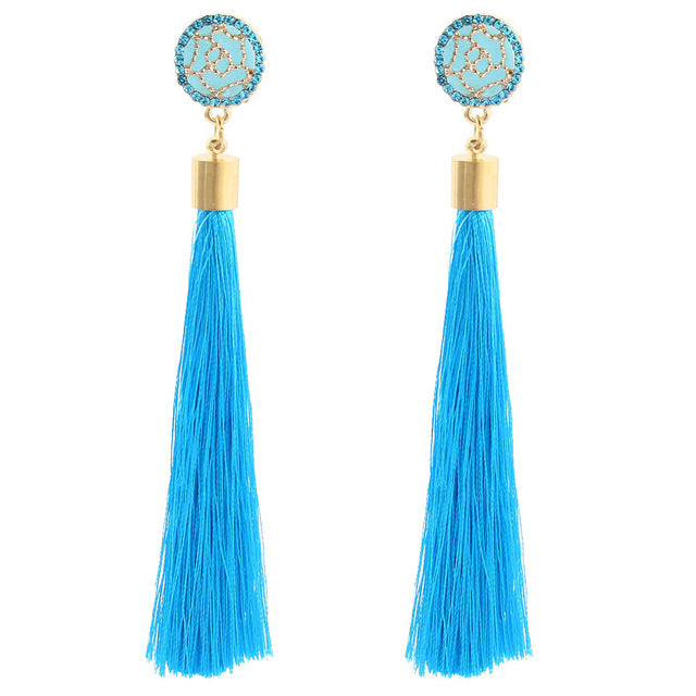 Black Crystal Flower Fringe Earings Earing Geometric Long Dangle Tassel Earrings For Women 2018 Fashion Jewelry Oorbellen Gift