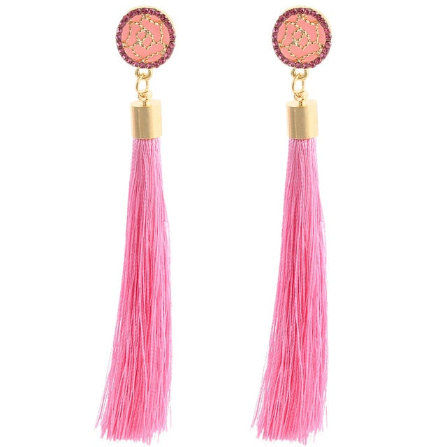 Black Crystal Flower Fringe Earings Earing Geometric Long Dangle Tassel Earrings For Women 2018 Fashion Jewelry Oorbellen Gift