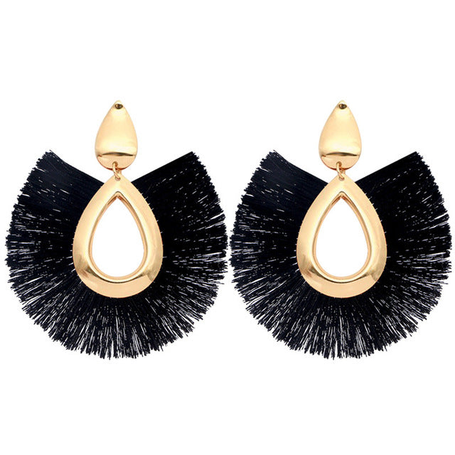 Black Crystal Flower Fringe Earings Earing Geometric Long Dangle Tassel Earrings For Women 2018 Fashion Jewelry Oorbellen Gift