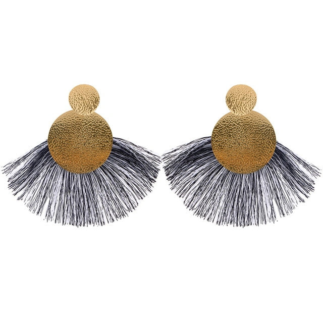 Black Crystal Flower Fringe Earings Earing Geometric Long Dangle Tassel Earrings For Women 2018 Fashion Jewelry Oorbellen Gift