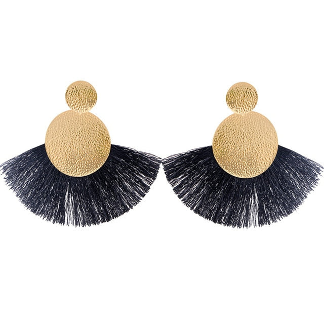 Black Crystal Flower Fringe Earings Earing Geometric Long Dangle Tassel Earrings For Women 2018 Fashion Jewelry Oorbellen Gift