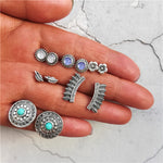 Vintage Geometric Stud Earrings Set For Women Girls 2018 Fashion Bead Stone Flower Small Earrings Boucle d'oreille Femme Gifts