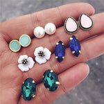 Vintage Geometric Stud Earrings Set For Women Girls 2018 Fashion Bead Stone Flower Small Earrings Boucle d'oreille Femme Gifts