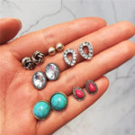 Vintage Geometric Stud Earrings Set For Women Girls 2018 Fashion Bead Stone Flower Small Earrings Boucle d'oreille Femme Gifts