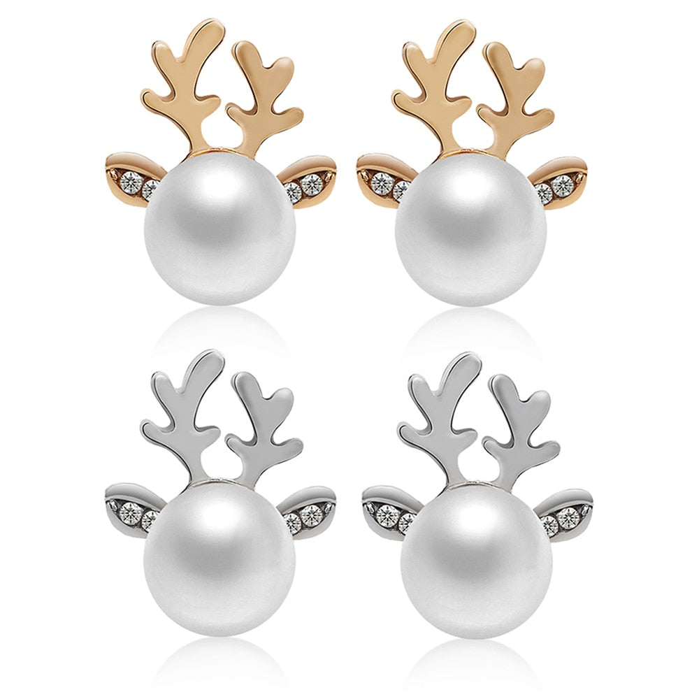 1 Pairs New Elegant Hot Sale Xmas Fashion Christmas Pearl Deer Earrings Ear Stud fashion Jewelry Gift for Women and Gilr