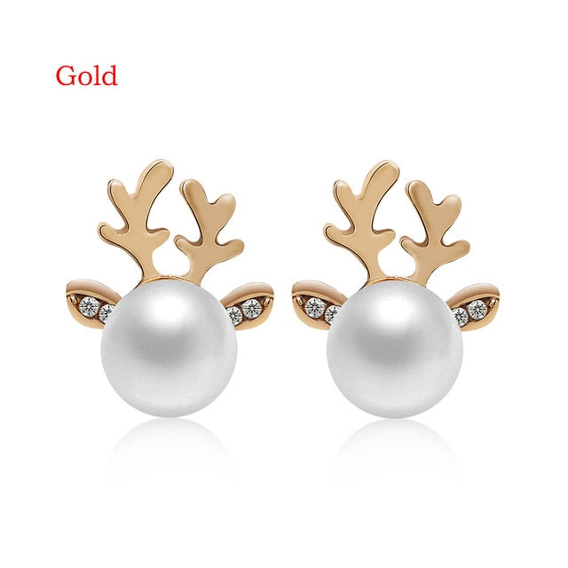 1 Pairs New Elegant Hot Sale Xmas Fashion Christmas Pearl Deer Earrings Ear Stud fashion Jewelry Gift for Women and Gilr