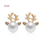 1 Pairs New Elegant Hot Sale Xmas Fashion Christmas Pearl Deer Earrings Ear Stud fashion Jewelry Gift for Women and Gilr