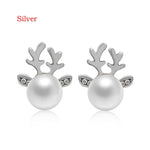 1 Pairs New Elegant Hot Sale Xmas Fashion Christmas Pearl Deer Earrings Ear Stud fashion Jewelry Gift for Women and Gilr