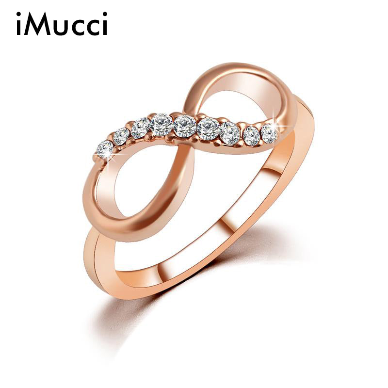 iMucci New Design hot sale Fashion Alloy Crystal Rings Gold Color Infinity Ring Statement jewelry Wholesale for women Jewelry