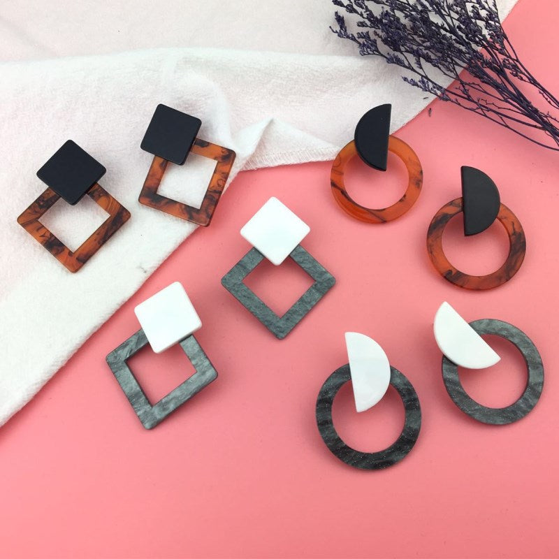 2018 Fashion Jewelry Leopard Acrylic Resin Oval Dangle Earrings For Women Geometry Big Circle Square Earrings Acetate Brincos