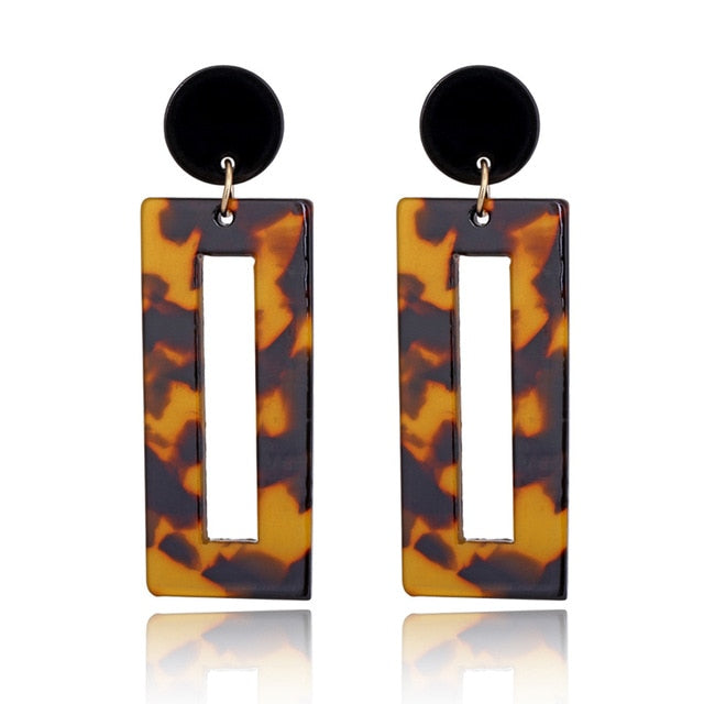 2018 Fashion Jewelry Leopard Acrylic Resin Oval Dangle Earrings For Women Geometry Big Circle Square Earrings Acetate Brincos