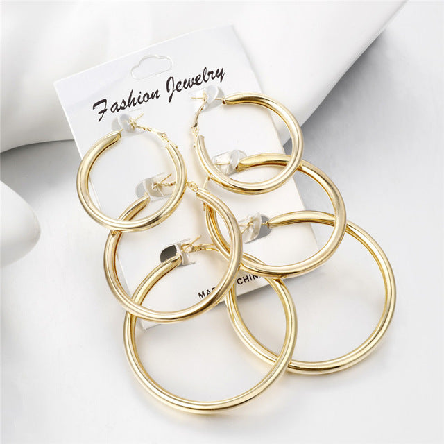 Hesiod Fashion New 6 Pairs/Set Gold Silver Small Big Circle Hoop Earrings for Women Steampunk Round Earring Sets