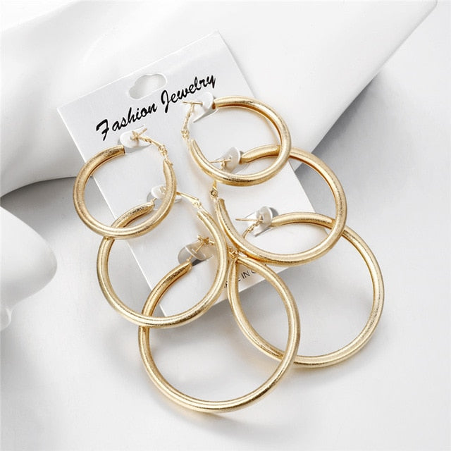 Hesiod Fashion New 6 Pairs/Set Gold Silver Small Big Circle Hoop Earrings for Women Steampunk Round Earring Sets