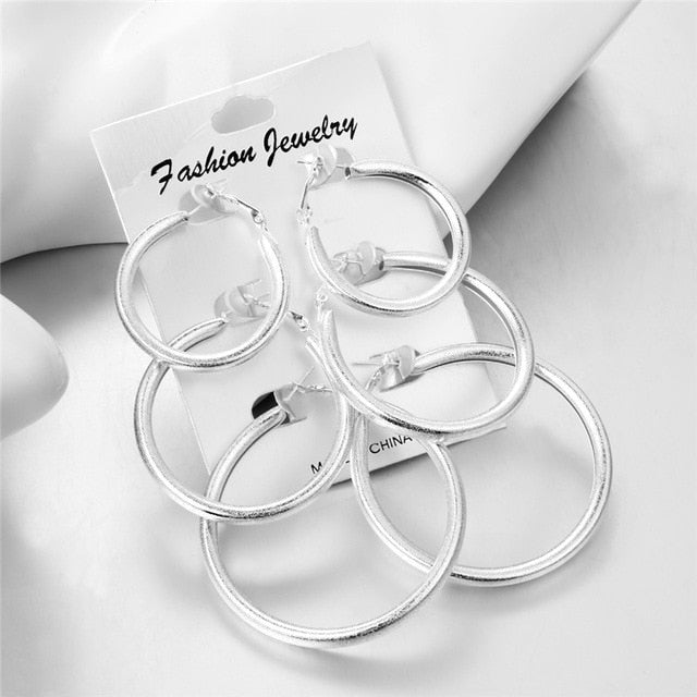 Hesiod Fashion New 6 Pairs/Set Gold Silver Small Big Circle Hoop Earrings for Women Steampunk Round Earring Sets