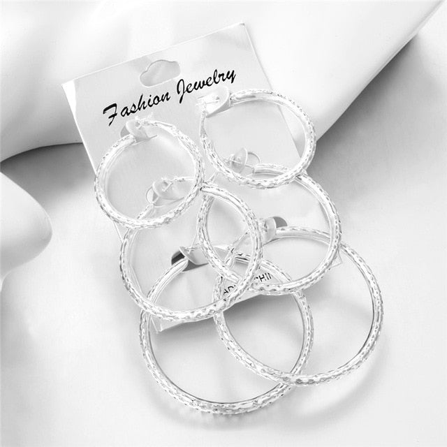 Hesiod Fashion New 6 Pairs/Set Gold Silver Small Big Circle Hoop Earrings for Women Steampunk Round Earring Sets